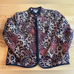 Molly & Maxx Cat Print Blazer Jacket Brown &‎ Black Zip Front Tapestry Size PXL